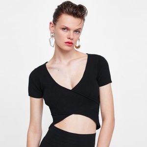 Zara Ribbed Wrap Top NWT